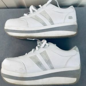 Vintage Skechers Something Else White with Silver Trim Platform Sneakers Size 10
